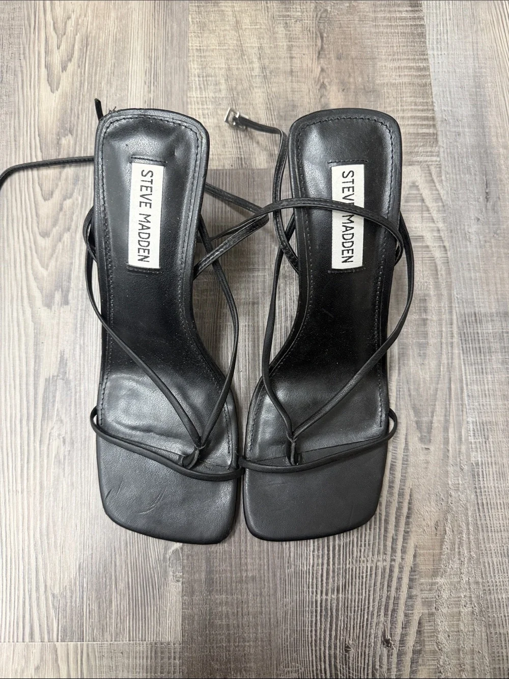 Steve Madden Black Strappy Square-Toe Lace-Up Heels